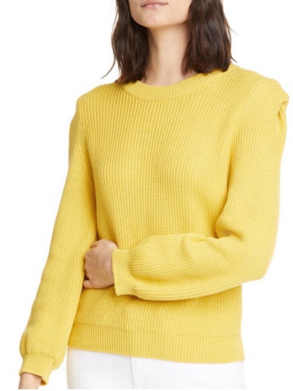 Frame Denim Ribbed puffed sleeve Crewneck Sweater citrine streetwear casual XS